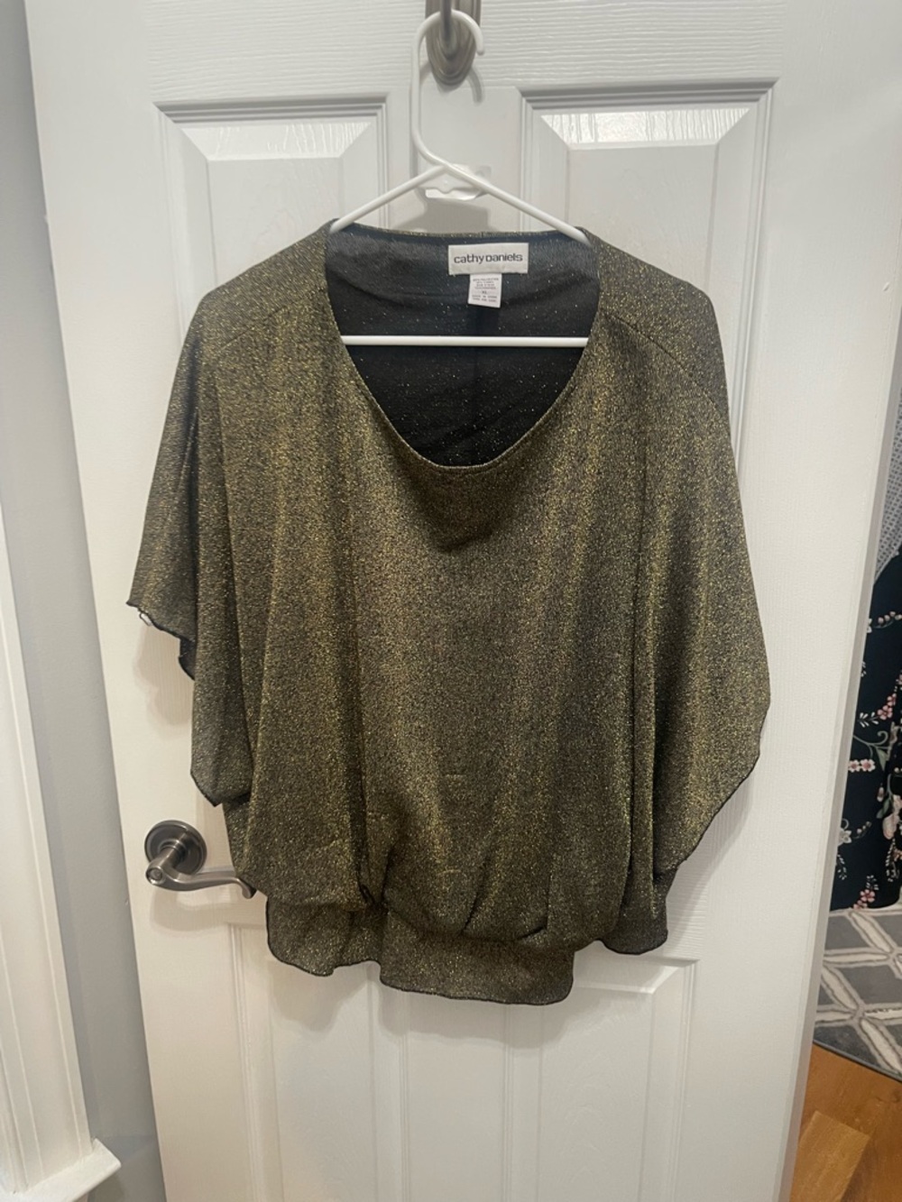 Cathy Daniels Olive Green Metallic Batwing Blouse